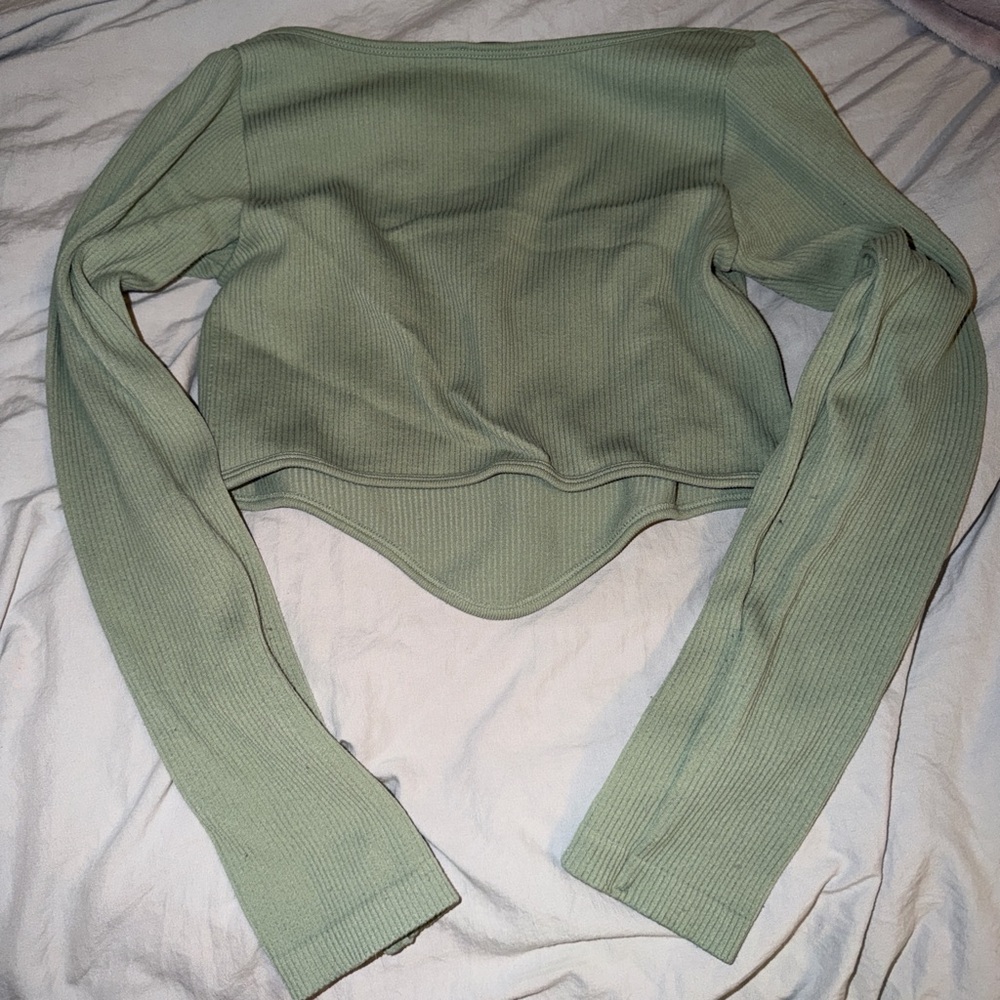 Green Women's Ribbed Crop Top - Picture 2 of 3